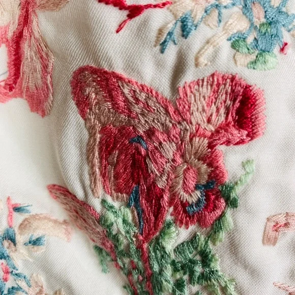 Christian Dior Floral Embroidered Mini Dress Cotton Silk Womens USA Size 6 Blue - Picture 6 of 16